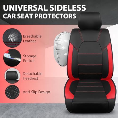 Image of CAR PASS 5 Seats Leather Car Seat Covers, Sideless Car Seat Protectors with Storage Pocket, Water Resistance Seat Cover, Universal Fit Most Cars, SUVs, Trucks and Vans (Full Set,Black and Red)