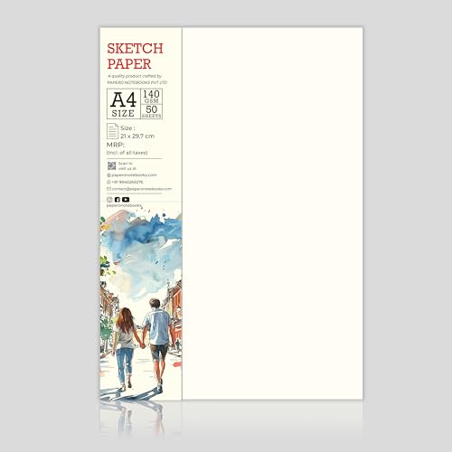 Image of PaperO A4 Sketch Loose Leaf Paper /Drawing Sheets | 140 GSM | 50 Sheets | Size (21 x 29.7 cm) | Ideal for Artists & Designers