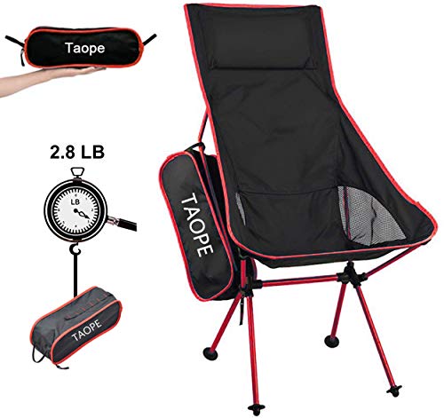 TAOPE Silla de Camping Plegable, Ligera, portátil, para Exteriores, para Pesca, jardín, Senderismo, mochilero, Viajes(soporta hasta 220 Libras) -Rojo