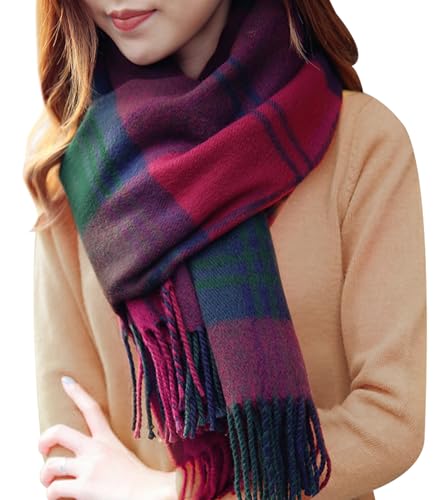 YSense Women's Long Plaid Blanket Scarf Chunky Oversized Winter Fall Warm Big Tartan Scarves Wrap Shawl Ladies Gifts
