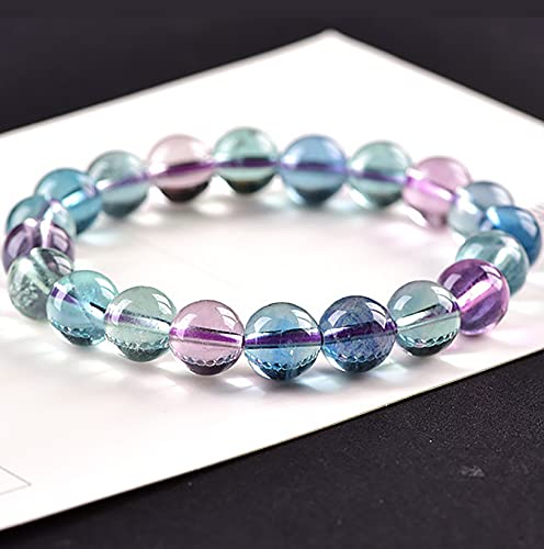 Natural Crystal Bracelet for Men Women Flourite Chakra Balancing Gem Feng Shui Bracelet Amulet for Healing Prosperity Positivity Spiritual Balance Good Luck,Level a,10mm