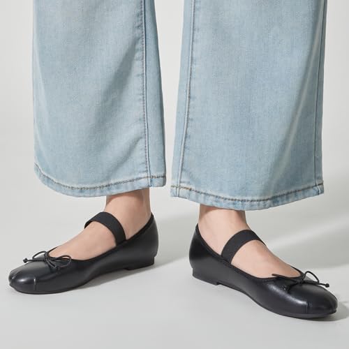Image of Trary Flats for Women Closed Round Toe Ballet Flats Mary Jane Shoes Women with Elastic Strap Cute Bowknot Comfortable Dress Shoes for All-Year Daily Work Casual Wear