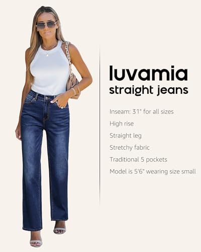 luvamia High Waisted Jeans for Women Trendy Baggy Straight Leg Stretchy Denim Jeans Work Trousers Pants 90s Loose Fit2