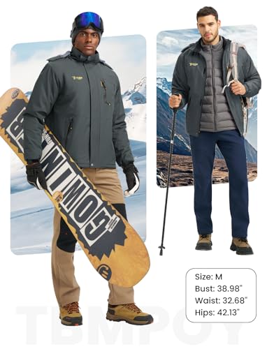 Image of TBMPOY Men's Winter Jackets Skiing Waterproof Snow Thick Fleece Lined Hooded Utility Cold Weather Warm Outdoor Ice Work