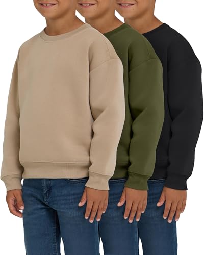 PURE CHAMP 3 Pack Boys Sweatshirts Long Sleeve Boy Crewneck Relaxed Soft Essentials Teen Pullover Sweaters For Youth Kids Boys & Girls(Set 3 Size Medium)