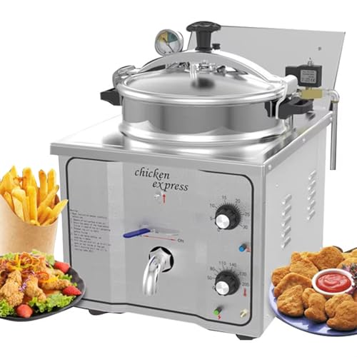Freidora a Presión Comercial de 16 L para Encimera, Freidora a Presión Eléctricn, Freidora de Pollo de Acero Inoxidable, con Temporizador y Termostato Variable, para Freír Pescado en Restaurantes