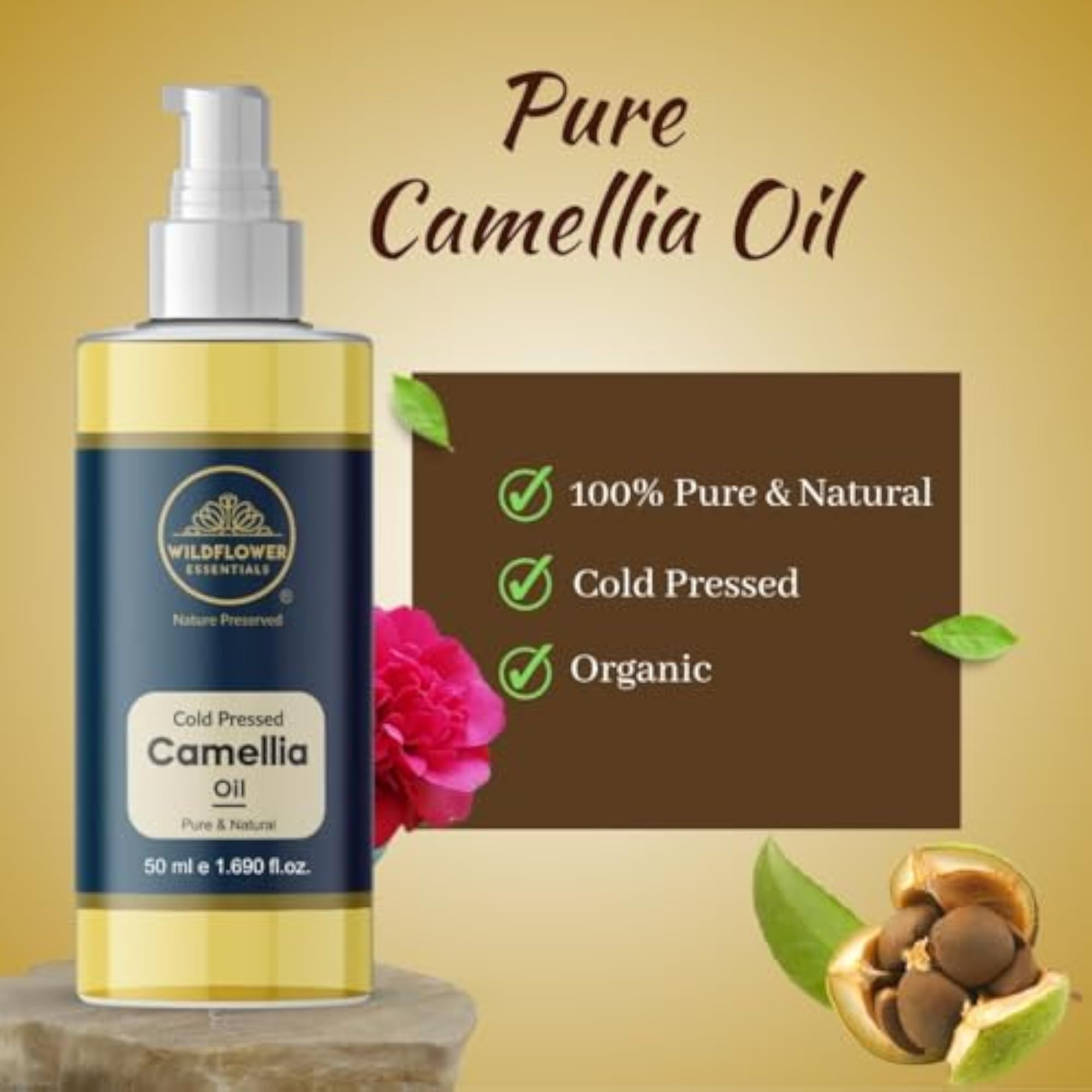 Camellia Oil Cold Pressed, 100% Pure & Natural, 50ml