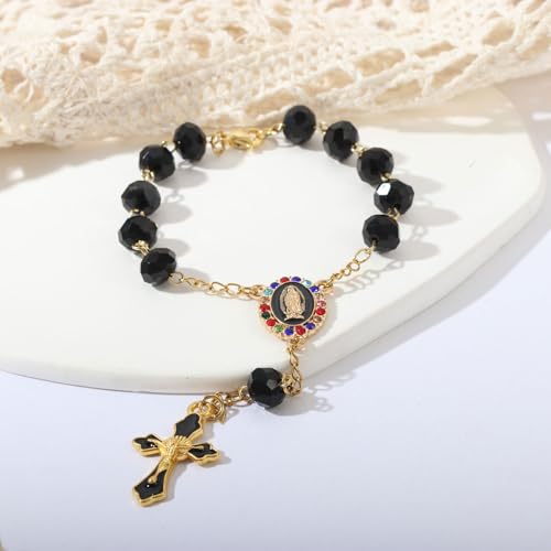 Image of Car Rosary for Rearview Mirror,Rosary for Car Mirror Hanging,Catholic Religious Gifts for Women Men,Auto Rearview Catholic Rosary Hanging Pendant with Virgin Mary Charm,interior Cars Accessories (Bla)