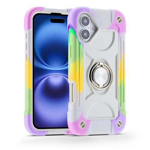 Image of MARKILL Compatible with iPhone Case with Ring Stand, Military Grade Drop Protection Full Body Rugged Heavy Duty Protective Durable Cover iPhone. (Rainbow White, iPhone 16 Plus 6.7 inch)