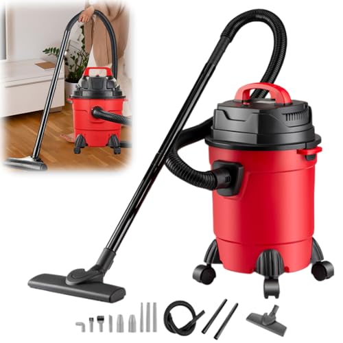 Aspirador en seco y húmedo de 1000 W, 18 KPA, con función de soplado, 15 L, con manguera de aspiración de 2 m y cable de 3 m, para casa, garaje, taller, pelo de animales (con 9 accesorios)
