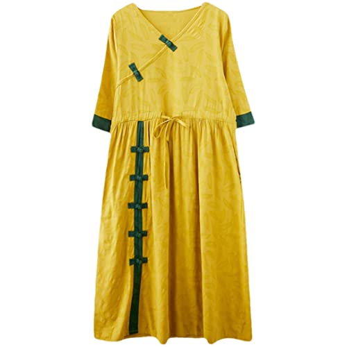 Robe chinoise en coton ample et légère jaune XXL anti-chaleur