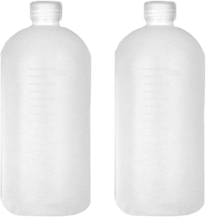 2PCS 1000ML/34OZ Empty PE Plastic Small Mouth Graduated Laboratory Chemical Agent Bottle Leak-Proof Sealing Bottle Boston Round Liquids Storage Containers Jar Pot with Inner Plug and Cap(White): Home Improvement