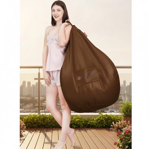 Image of 4XL Bean Bag Cover with Foot Stool & Cushion Cover | Premium PVC Leatherette | Double Stitched | 6 Months Warranty (Beans Required) Color- (TAN)