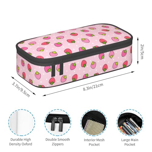 Image of Cute Pink Strawberry Dot Pencil Case Big Capacity Storage Pencil Pouch Stationery Bags With Zipper Portable Pen Holder Box Organizer For Boys Student College School Office Supplies