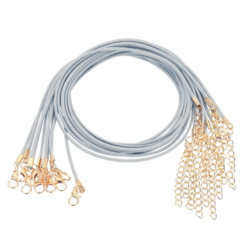 QUARKZMAN 10 Piezas De Cordón De Collar Encerado Al por Mayor, 18 Pulgadas Y 1.5 Mm De Diámetro, Hilo De Collar con Cierre para Colgantes, Pulseras, Collares, Gris