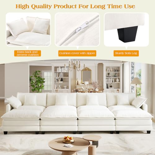 Image of Hanherry Modular Sectional Sofa,Cloud Couch for Living Room,Modern Deep Seat Sofa Chenille Fabric Comfy Couches with Throw Pillows & Movable Ottoman for Apartment