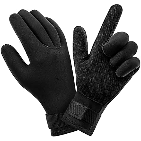 AUAUY Neopren Tauchhandschuhe, 3mm Warme Tauchhandschuhe, Flexibel Schwimmhandschuhe mit Anti-Rutsch Partikeln, Erwachsene Fünf-Finger-Tauchhandschuhe für Open Water Swimming Surfing Tauchen (A-L) Cover