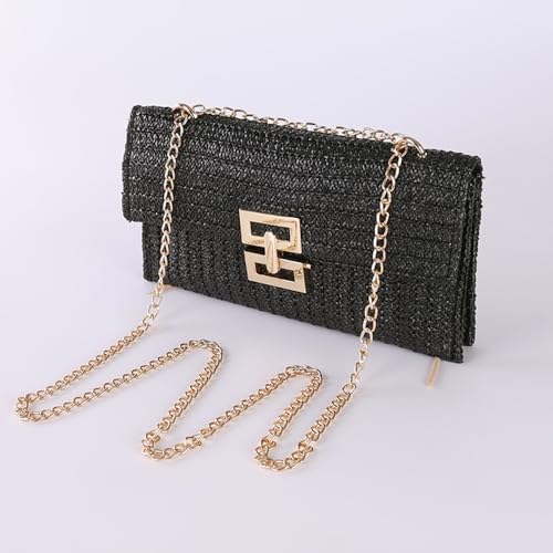 Image of Huralona Women Straw Woven Clutch Purse Pleated Handbag for Summer Beach Vacation Straw Shoulder Crossbody Bag