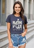 Rock Concert Outfits for Women Nashville T Shirt Vintage Graphic Tees Country Concert Short Sleeve, 1Blue, Medium