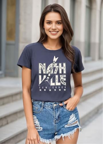 Rock Concert Outfits for Women Nashville T Shirt Vintage Graphic Tees Country Concert Short Sleeve, 1Blue, Medium