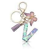 CHUQING Keyring with Letter Girl Keyring Initial Letter Gift Women Key Ring Butterfly Purple, Purple-V, S