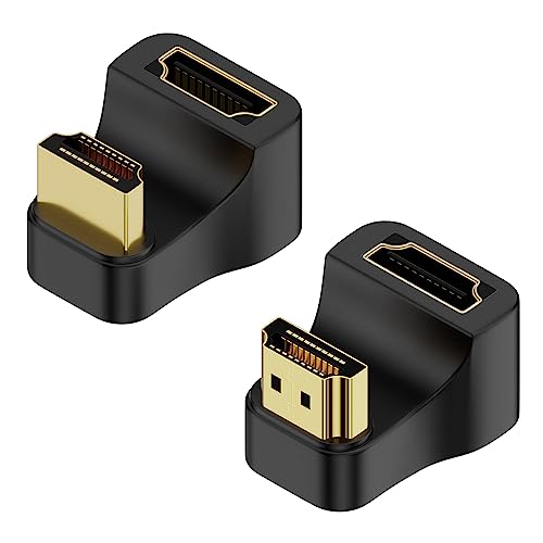 QIANRENON HDMI 2.1 U Forma Angulo Mostrar Adaptador HDMI 2.1 Macho a Hembra 180 Grados Ultra HD Conector Tomas 3D 8K@60Hz UHD2.1, para HDTV Laptop PC Monitor Proyector, 2Pcs (1 Positivo+1 Invertir)