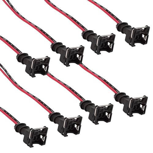 Sephile 8 PCS Car Fuel Injector Connector, Standard Specification Injector Socket with Extended Pigtail Wiring Harness, Waterproof Shell + Copper Core Plug, Universal for Cars (Black)