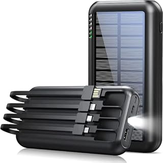 Solar-Charger-Power-Bank - 40000mAh Large Capacity Portable Charger Built in in/Output 4 Cables and Flashlight 5V3.1A Quick Charge Compatible with Smart Devices and Cell Phones(Black)