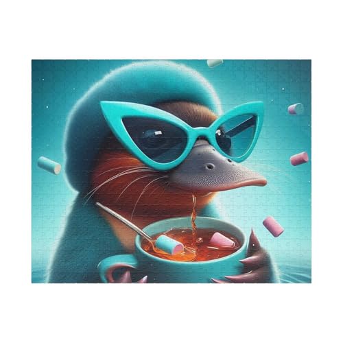 Platypus in Electric Blue Cat-Eye Sunglasses Puzzle, 520 Pieces Premium Made in USA