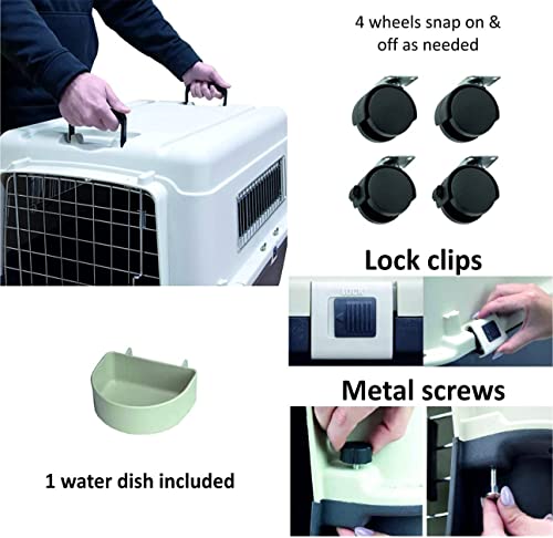 Image of 32 inch Heavy Duty Flight Crate Carrier for Dogs, IATA Compliant Airline Approved Dog Pet Travel Kennel Cage - White and Grey (32 Inch)