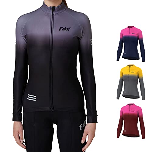 FDX Maillot de ciclismo para mujer, chaqueta de ciclismo Roubaix térmica súper italiana, resistente al viento, cremallera completa, resistente al agua, transpirable, manga larga, camiseta de alta