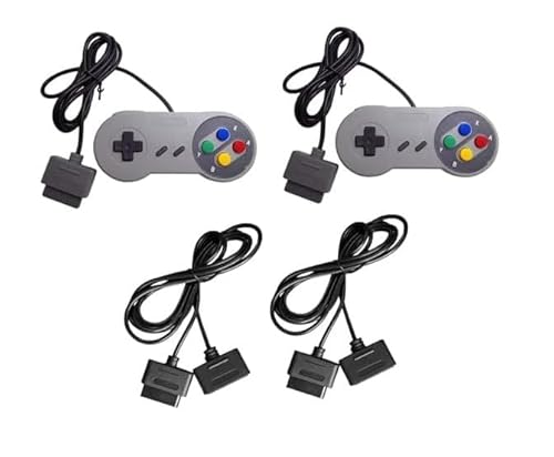 Juego de 2 mandos retro + 2 cables de extensión de 1,8 m – Compatible con SNES / Super Nintendo – Gamepad doble para consolas clásicas de 16 bits