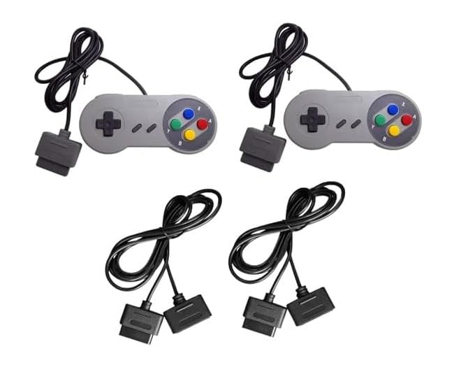 2er Set Retro Controller + 2X 1,8 m Verlängerungskabel – Kompatibel mit SNES / Super Nintendo – Gamepad Doppelpack für Klassische 16-Bit Konsolen