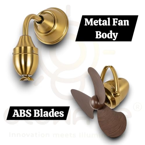 Image of Glowave Compact 3-Blade Wall /Ceiling Fan Gold Finish Mini Ceiling Fan with Reversible Motion Remote Control for Kitchen, Cafes, Hotels, Dining, Bar (Wall Fan /GD)