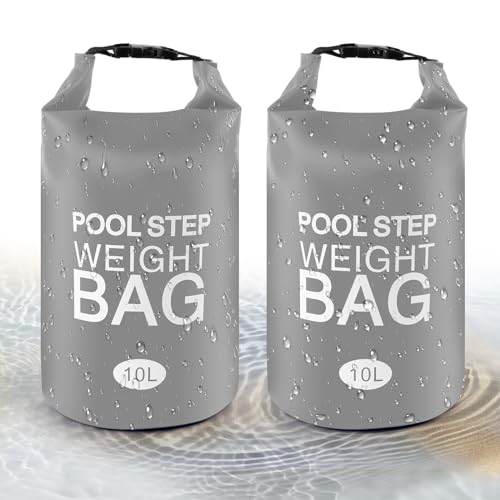 Universal Pool Step Weights 250D PVC Waterproof Swimming Pool Ladder Weights 10L No Breaken Above Ground Pool Ladder Sand Bags Foldable Pool Stair Weights for Pool Steps Easy Fill Sand (Grey)