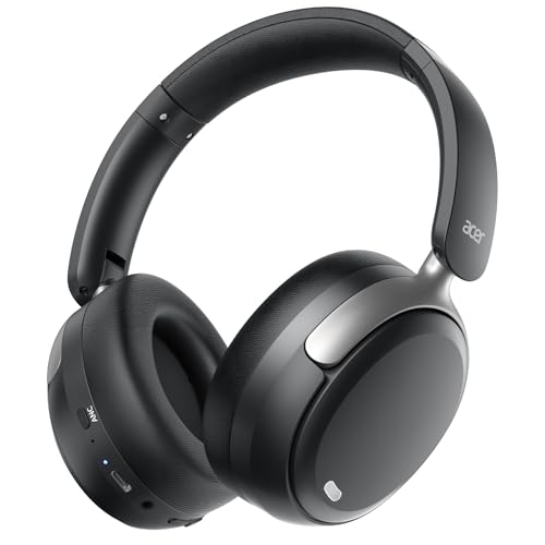 acer OHR516 Active Noise Cancelling Headphones, Over Ear Wireless Bluetooth, 60H Playtime, 40mm Drivers, Low-Latency Mode, ENC Clear Calls, Foldable Comfortable Design (Black)
