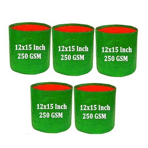Image of IAgriFarm HDPE UV Treated 12x15 inch, 250 GSM - Pack of 5, Round /Green Color Plant Grow Bag