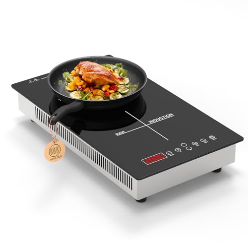 Argyolas Placa de Inducción 2 Fuegos 3500W Portátil, Placa de Cocina Eléctrica Vitrocerámica con...