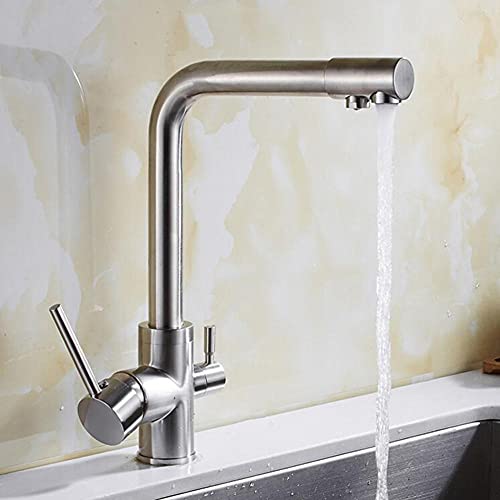 Robinet cuisine 3 voies eau potable laiton antique pour îlot central