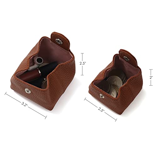 Image of Cockatoo Genuine Leather Coin Pouch Change Holder, Mini Snap Pocket Wallet for Men Women (Brown, Large)