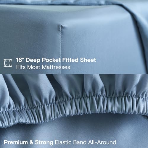 Image of DOZ Sheet Set, 100% Viscose derived from Bamboo, Organically Grown, Buttery Soft, Cooling Sheets, High GSM, Deep Pockets - 3 Piece - 1 Pillowcase 1 Fitted Sheet 1 Top Sheet (Sky, Twin)