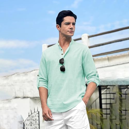 Image of Beige Color Cotton Blend Mandarin Neck Short Kurta Straight Kurta for Men (S)