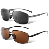 SUNGAIT Retro Rectangulares Gafas de sol Hombre Polarizadas Clásico metal Marc (Negro/Marrón + Gunmetal/Gris)