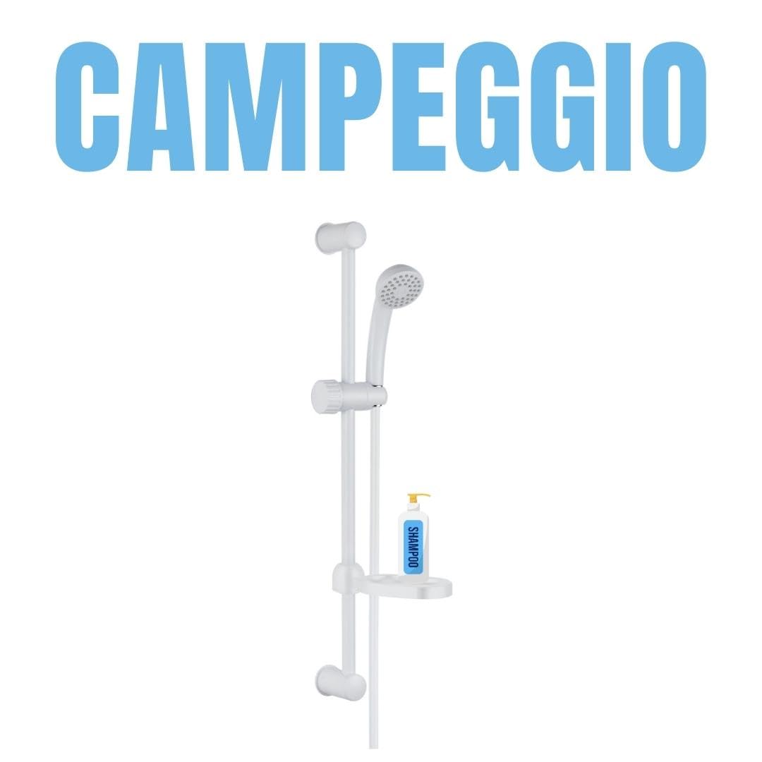 Ogomondo Saliscendi in Abs Bianco Blush con Doccetta e Portasapone Flessibilie di Collegamento Ideale per Esterni Camper Barca Non Fa Ruggine