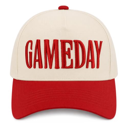 Game Day Hat Vintage Embroidered Baseball Cap for Women Men (Red)