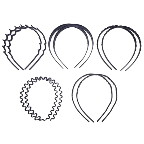 PATKAW 10 Piezas Diadema Ondulada Helada Gomas Para El Cabello Para El Cabello Peine De Pelo Diadema Espiral Desenredador Diadema De Diadema Facial De Spa Neón Black El Plastico