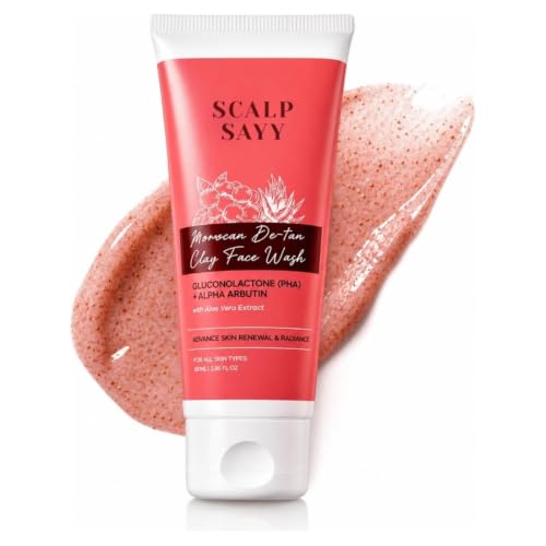 Image of Moroccan De-Tan Clay Face Wash with Aloe Vera Extract - Deep Cleansing Face Cleanser for Tan Removal & Skin Brightening, Gentle Daily Face Wash for All Skin Type (100Ml)
