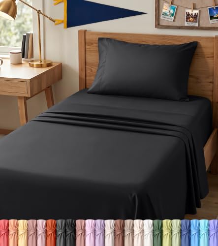 Image of Utopia Bedding Bed Sheet Set - 3 Piece Twin XL Bedding - Soft Brushed Microfiber Fabric - Wrinkle, Shrinkage & Fade Resistant - Easy Care (Twin XL, Black)