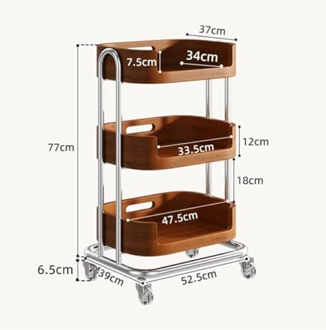 Utility Cart Wit Wheels Storage Trolley Organizer for Office Kitchen(77cm)-VEqUgqnS
