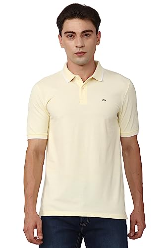 Image of Peter England Men's Snug Fit Solid Polo T-Shirt with Coloured Collar Tipping| Cotton Rich| Premium Pique Weave